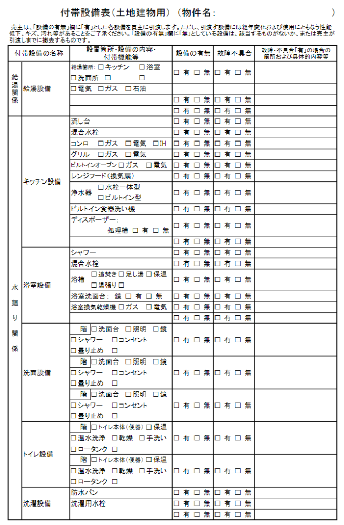 付帯設備表